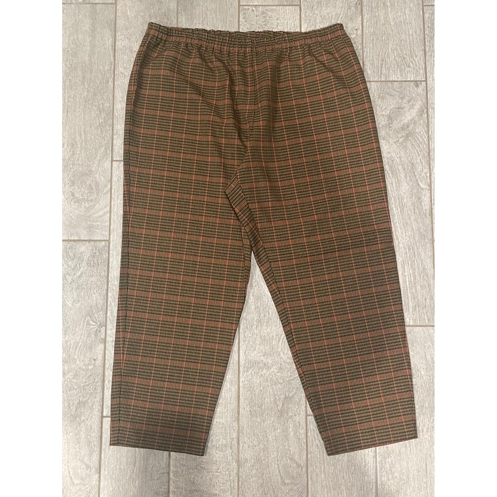 R&K Originals Woman Brown Orange‎ Glen Plaid Elastic Waist Pants 20W